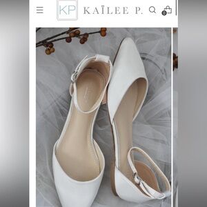Size 11 Kailee P WHITE bridal flats. Never worn. My dress was too ivory for them